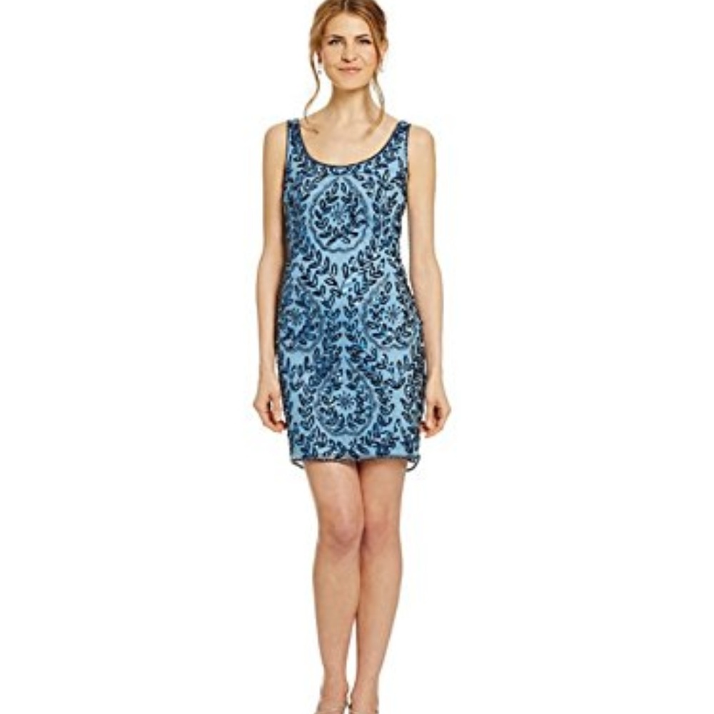 Pisarro Nights Light Blue Beaded Stretch Dress
